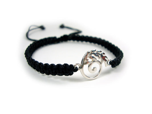 Sterling Silver 925 Ancient Greek Spiral Infinity Key & Olive Leaf  10mm Macrame Adjustable Bracelet , Griechische Armband, Bijoux Grecque