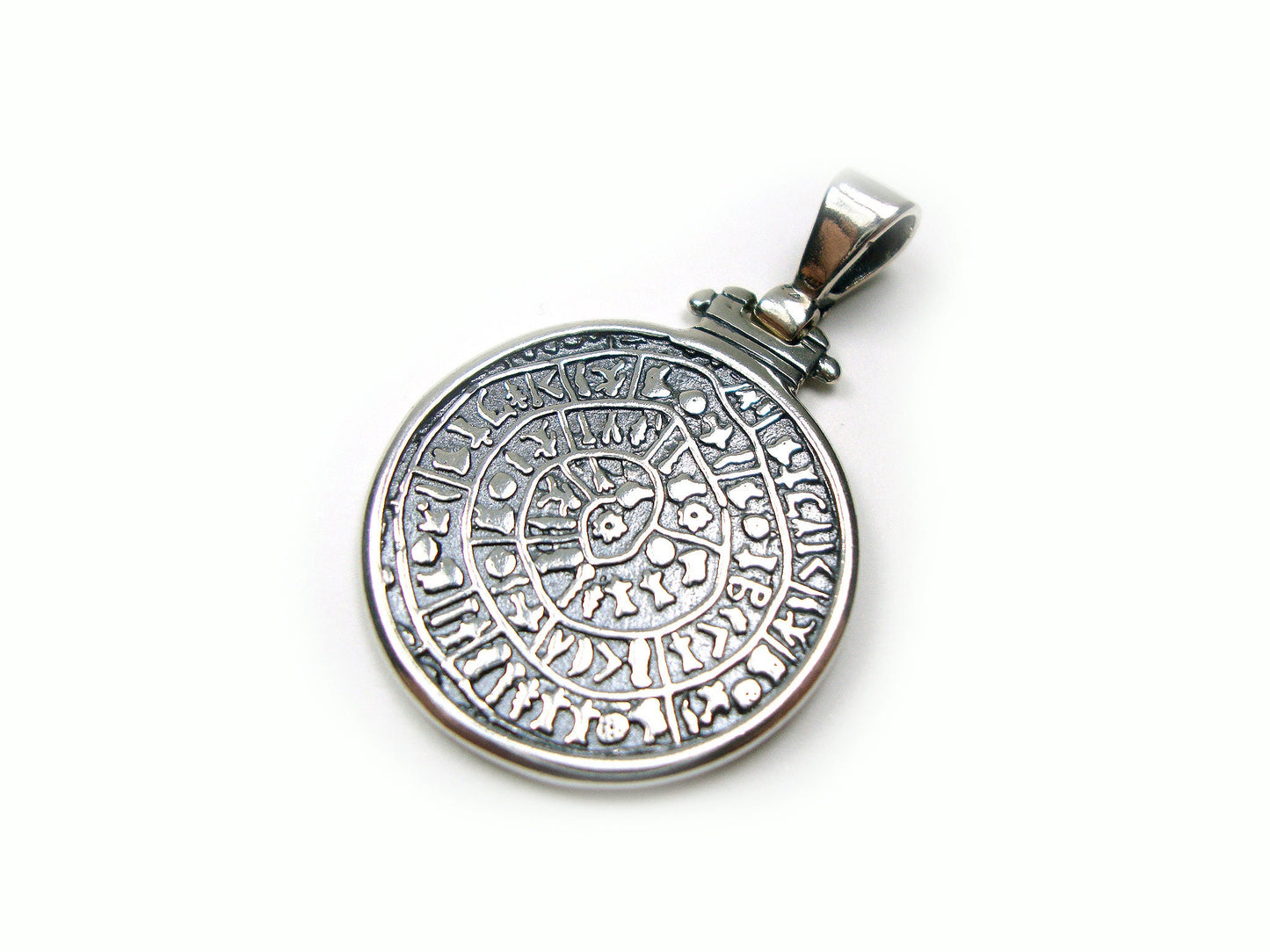 Sterling Silver 925 Ancient Greek Minoan Phaistos Disc Frame Pendant 29mm, Phaistos Disc Anhanger, Bijoux Grecque Pendetif, Griechische Disc