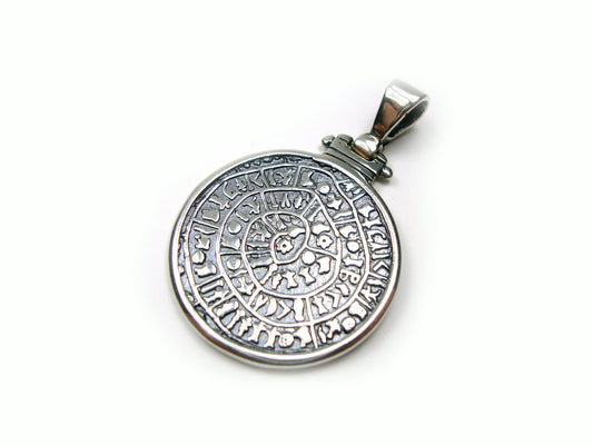 Sterling Silver 925 Ancient Greek Minoan Phaistos Disc Frame Pendant 29mm, Phaistos Disc Anhanger, Bijoux Grecque Pendetif, Griechische Disc