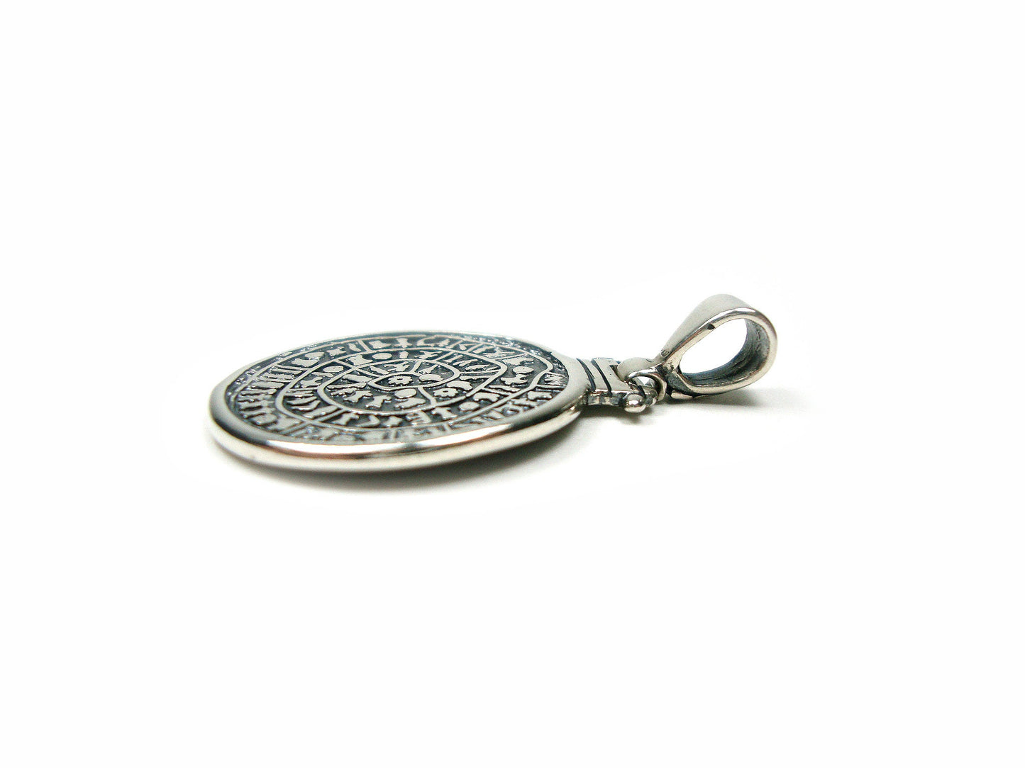 Sterling Silver 925 Ancient Greek Minoan Phaistos Disc Frame Pendant 29mm, Phaistos Disc Anhanger, Bijoux Grecque Pendetif, Griechische Disc