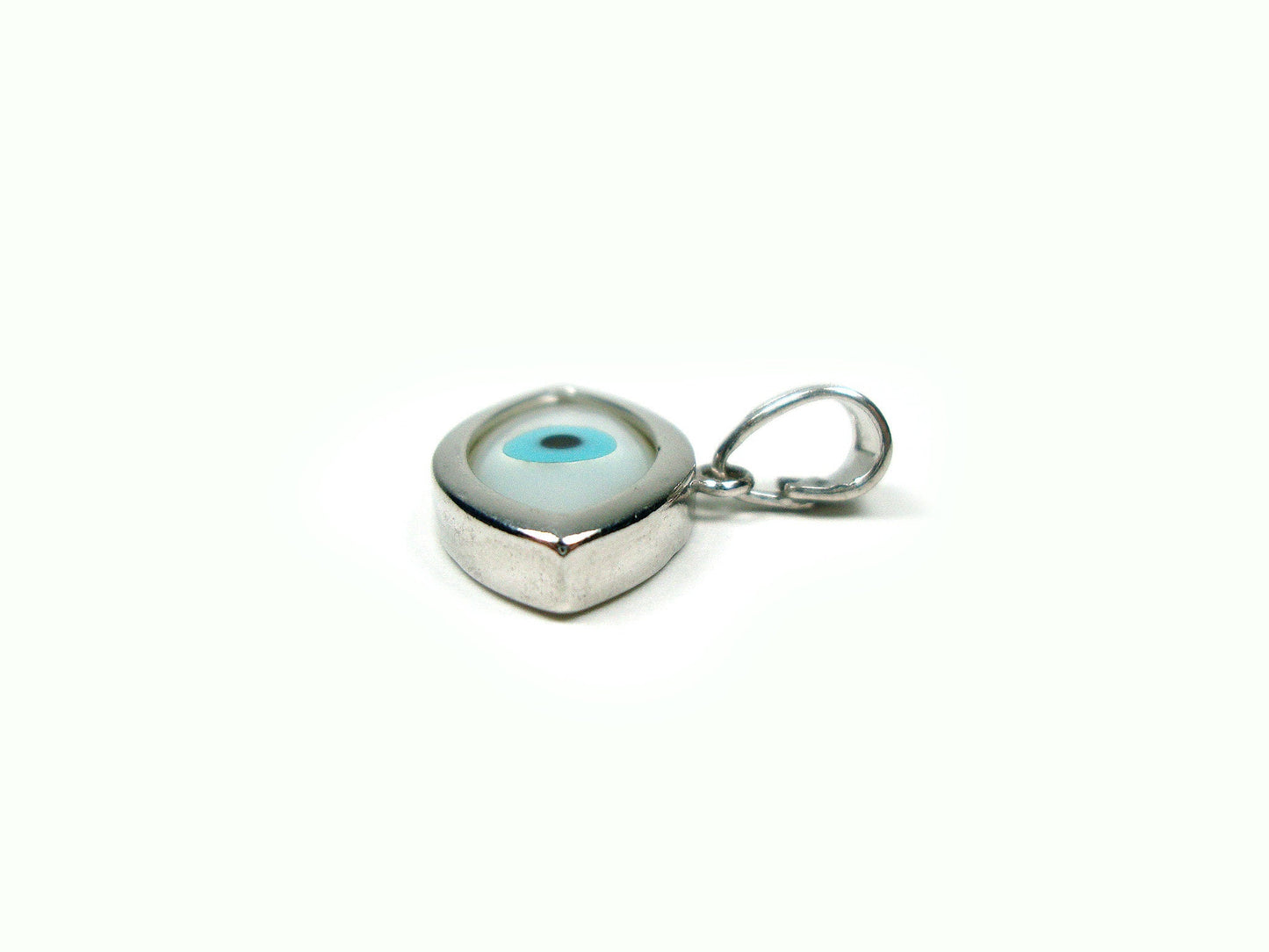 Sterling Silver 925 Greek Evil Eye Mother Of Pearl Pendant 12x22mm, Griechische Silber Meander Anhanger, Pendetif Grecque En Argent Grec