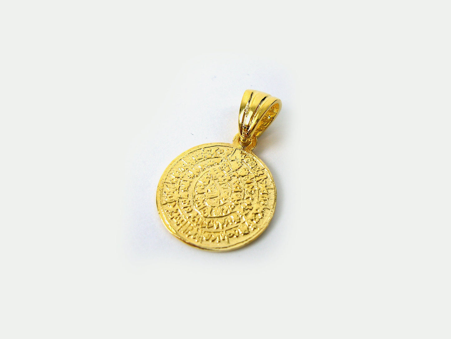 Sterling Silver 925 Minoan Phaistos Disc Gold Plated 22K Pendant 16mm, Greek Jewelry, Griechisches Anhanger Schmuck, Pendetif Grec Argent