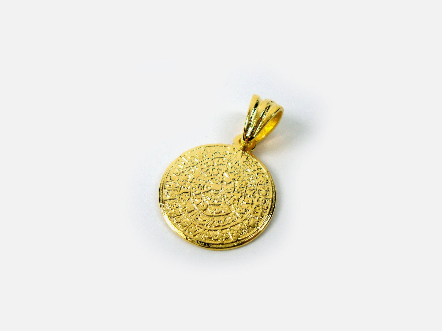 Sterling Silver 925 Minoan Phaistos Disc Gold Plated 22K Pendant 16mm, Greek Jewelry, Griechisches Anhanger Schmuck, Pendetif Grec Argent