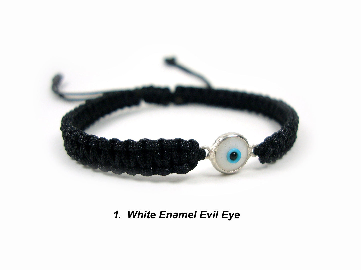Sterling Silver 925 Greek Evil Eye Good Luck 7mm Handmade Adjustable Macrame Bracelet , Griechische Silber Armband, Bijoux Grecque