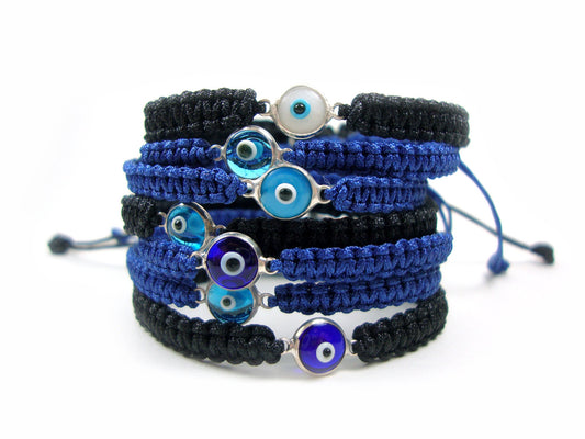 Sterling Silver 925 Greek Evil Eye Good Luck 7mm Handmade Adjustable Macrame Bracelet , Griechische Silber Armband, Bijoux Grecque
