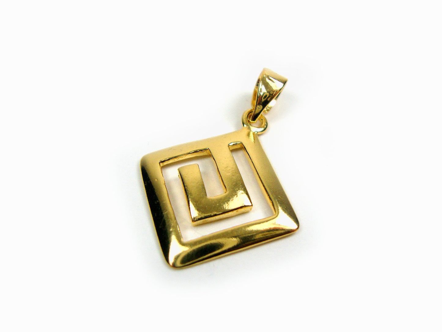 Sterling Silver 925 Greek Pendant , Square Greek Gold Plated 22K Eternity Key 18x18 mm , Greek Jewelry , Griechischer Anhänger Schmuck