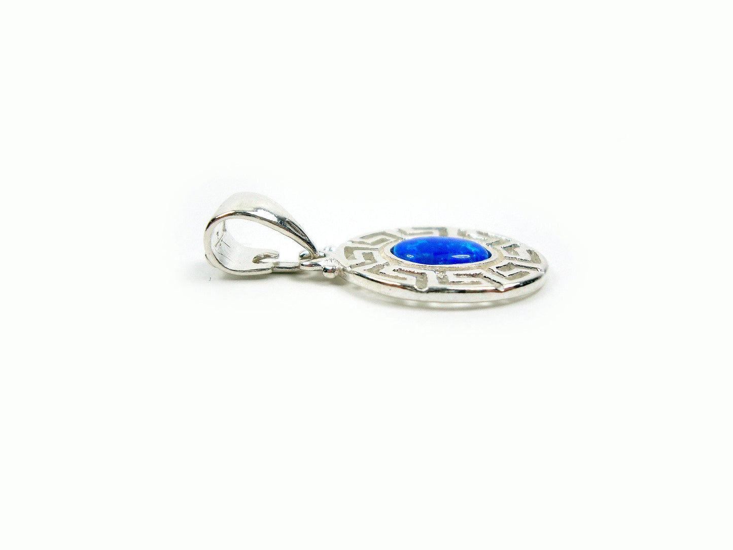 Sterling Silver 925 Greek Fire Rainbow Opal Pendant , Oval Greek Eternity Key 15x18 mm , Greek Jewelry , Griechischer Anhänger Schmuck