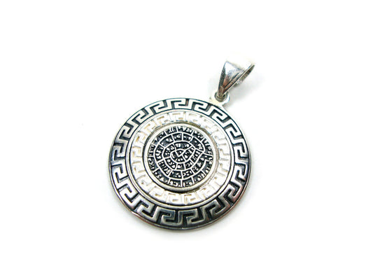 Sterling Silver 925 Ancient Greek Eternity Key Meander & Phaistos Disc 21mm Pendant , Griechische Silber Anhanger, Phaistos Disc Pendant