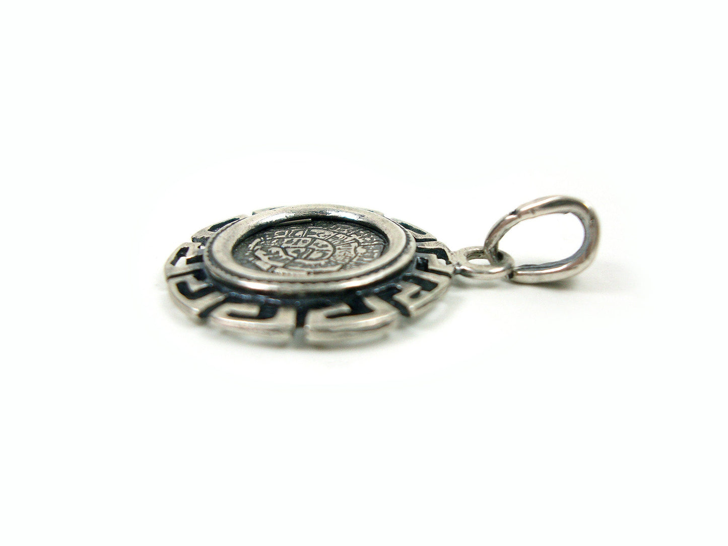 Sterling Silver 925 Ancient Greek Pendant Minoan Phaistos Disc 21 mm Greek Eternity Key , Greek Jewelry , Greek Ring , греческая кулон , GR