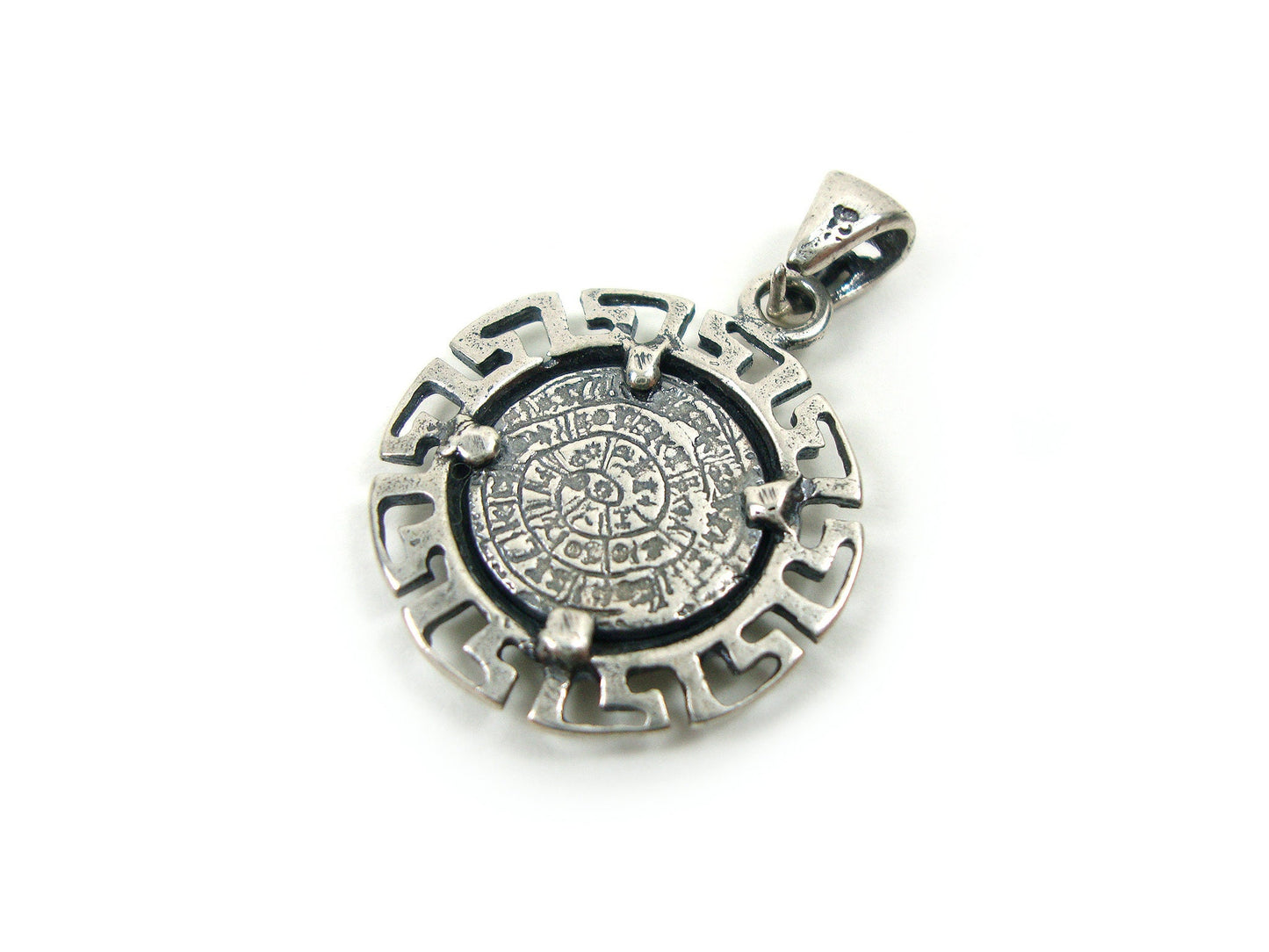 Sterling Silver 925 Ancient Greek Pendant Minoan Phaistos Disc 21 mm Greek Eternity Key , Greek Jewelry , Greek Ring , греческая кулон , GR