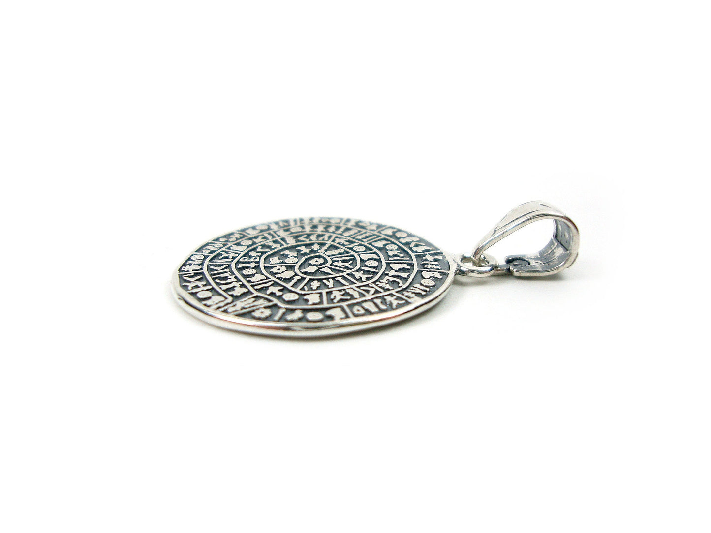 Sterling Silver 925 Ancient Greek Minoan Phaistos Disc Crete Pendant 21mm, Phaistos Disc Anhanger, Bijoux Grecque Pendetif, Griechische