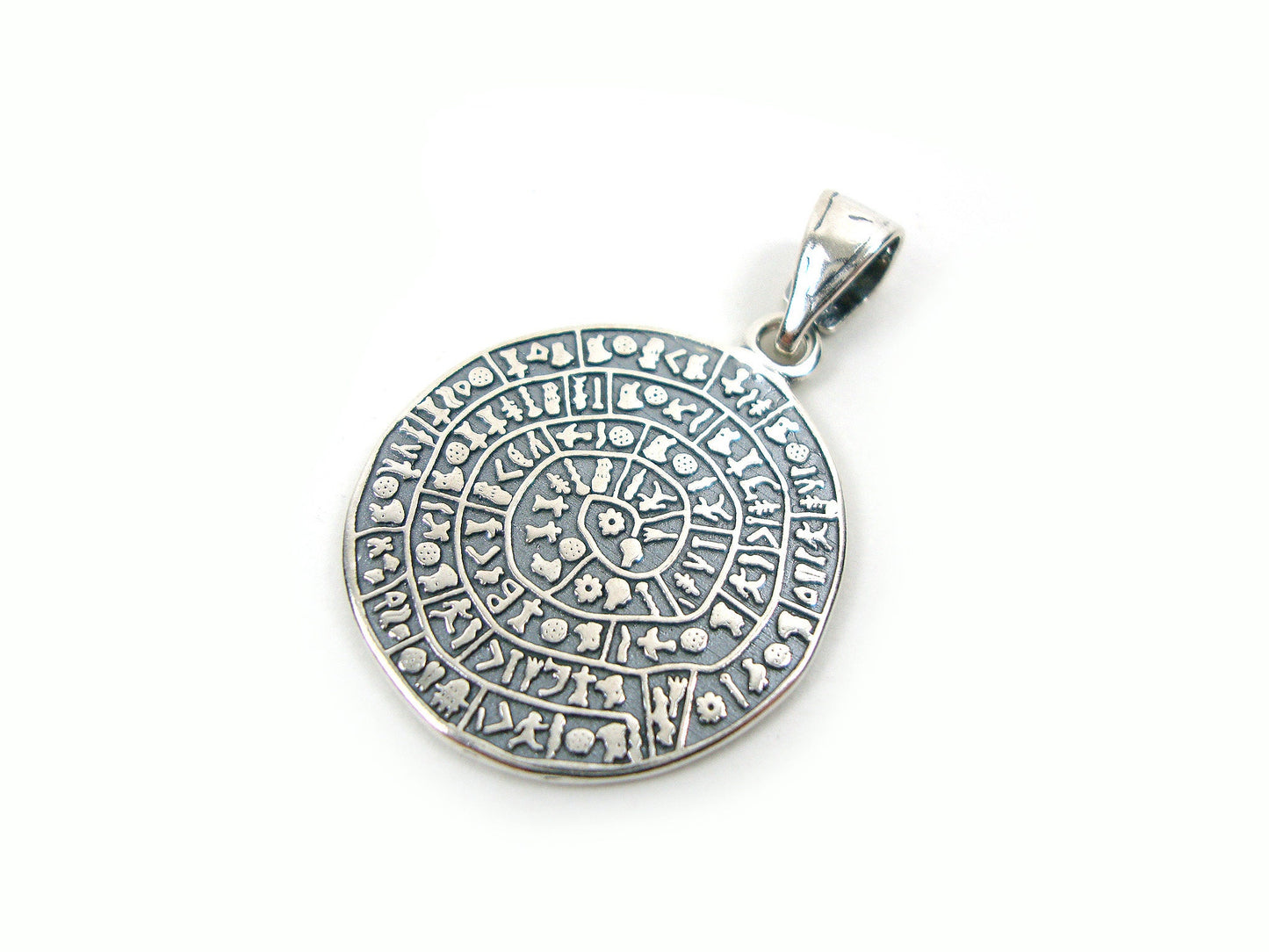 Sterling Silver 925 Ancient Greek Minoan Phaistos Disc Crete Pendant 21mm, Phaistos Disc Anhanger, Bijoux Grecque Pendetif, Griechische