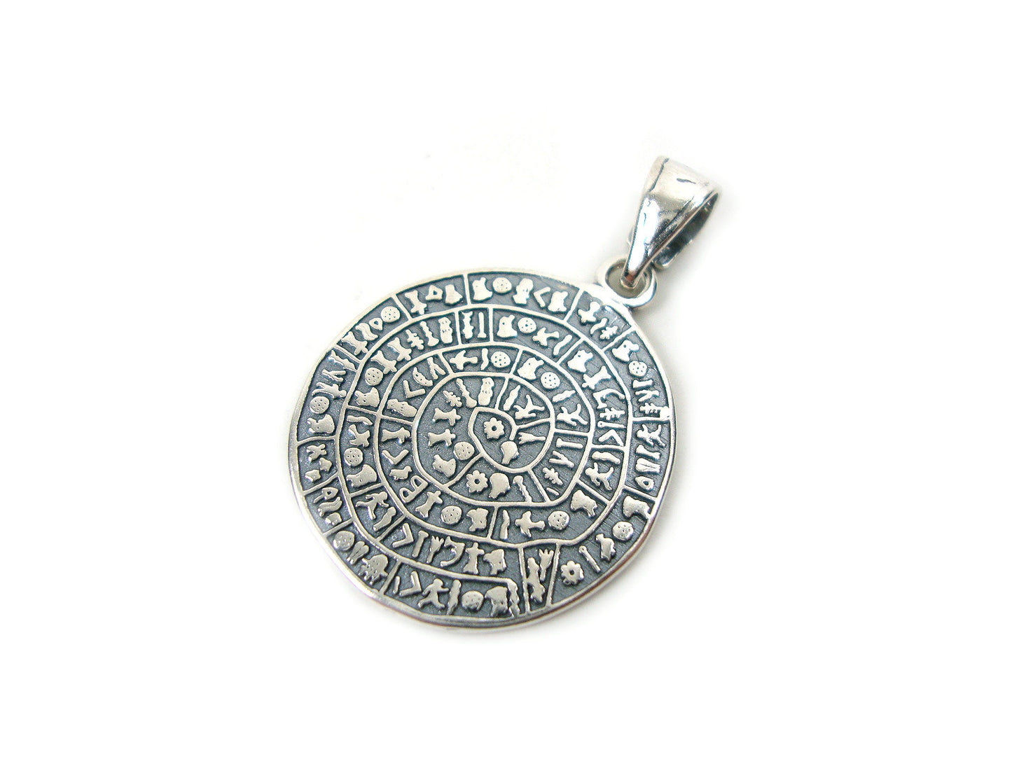 Sterling Silver 925 Ancient Greek Minoan Phaistos Disc Crete Pendant 21mm, Phaistos Disc Anhanger, Bijoux Grecque Pendetif, Griechische