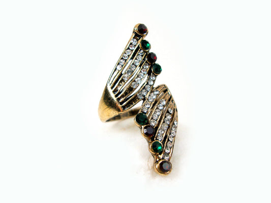 Byzantine Multicolor Crystal Stones Modern Wing Shape Turkish Ring, Ethnic Ring, Turkish Vintage Ring Traditional Jewelry