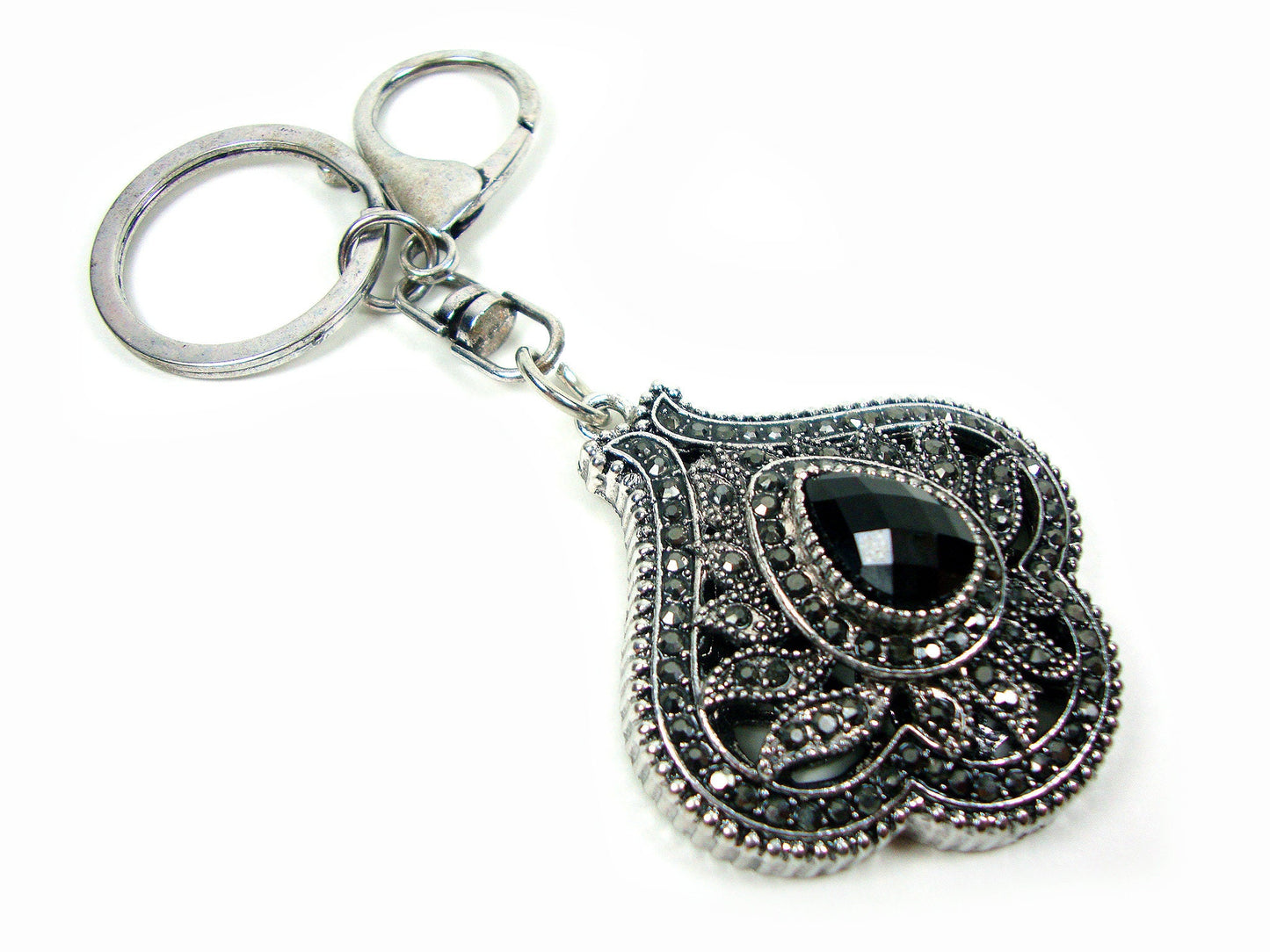 Modern Greek Antique Crystal Stones Leaf Keyring, Ethnic Vintage Antique Keyring, Turkish Vintage Traditional Jewelry, Vintage Art