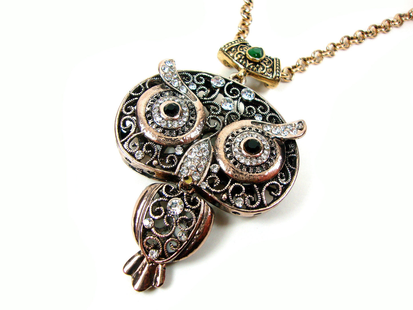 Byzantine Modern Oval Big Owl 75x50mm Crystal Stones Chain Owl Pendant, Ethnic, Antique Turkish Traditional Jewelry, Turkish Pendant