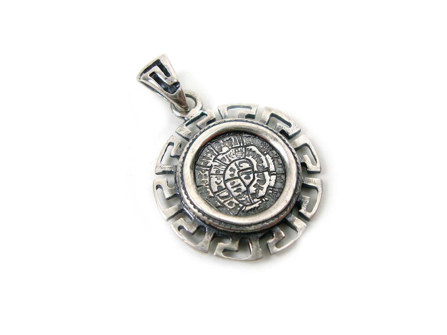 Sterling Silver 925 Ancient Greek Pendant Minoan Phaistos Disc 21 mm Greek Eternity Key , Greek Jewelry , Greek Ring , греческая кулон , GR