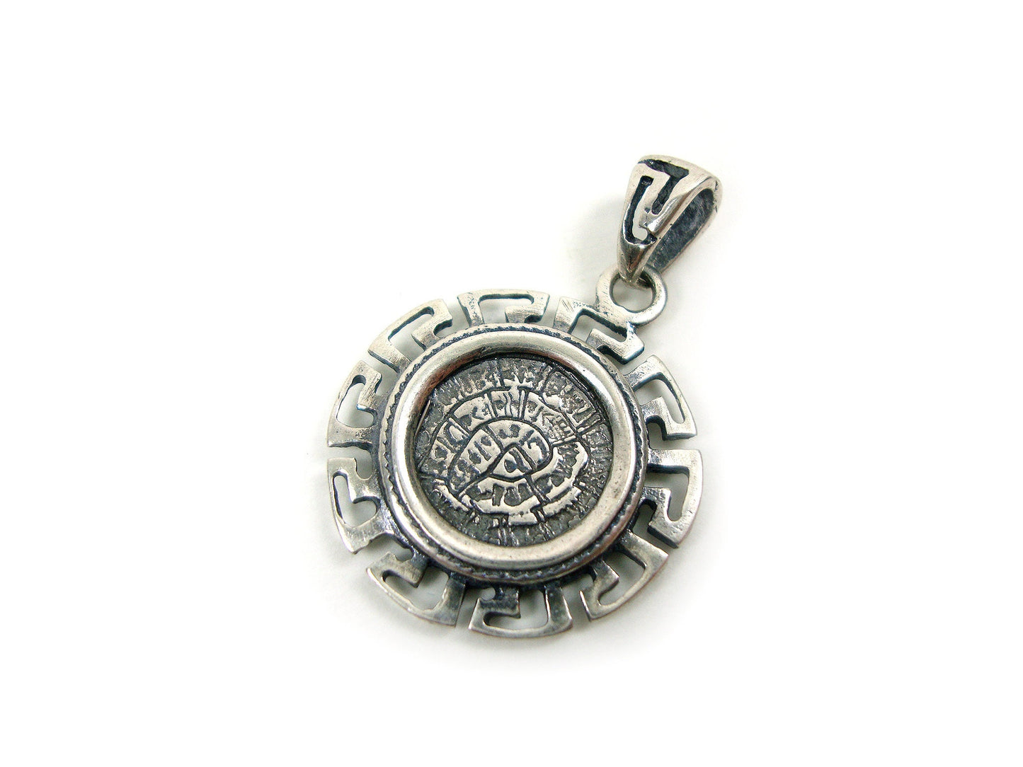 Sterling Silver 925 Ancient Greek Pendant Minoan Phaistos Disc 21 mm Greek Eternity Key , Greek Jewelry , Greek Ring , греческая кулон , GR