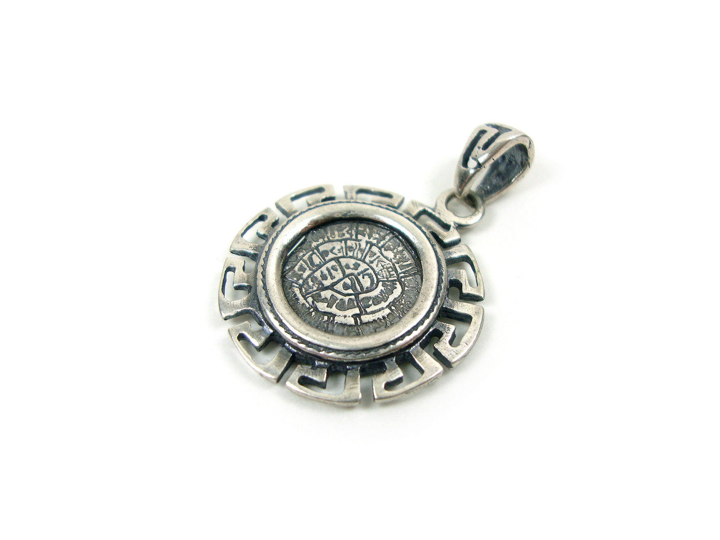 Sterling Silver 925 Ancient Greek Pendant Minoan Phaistos Disc 21 mm Greek Eternity Key , Greek Jewelry , Greek Ring , греческая кулон , GR