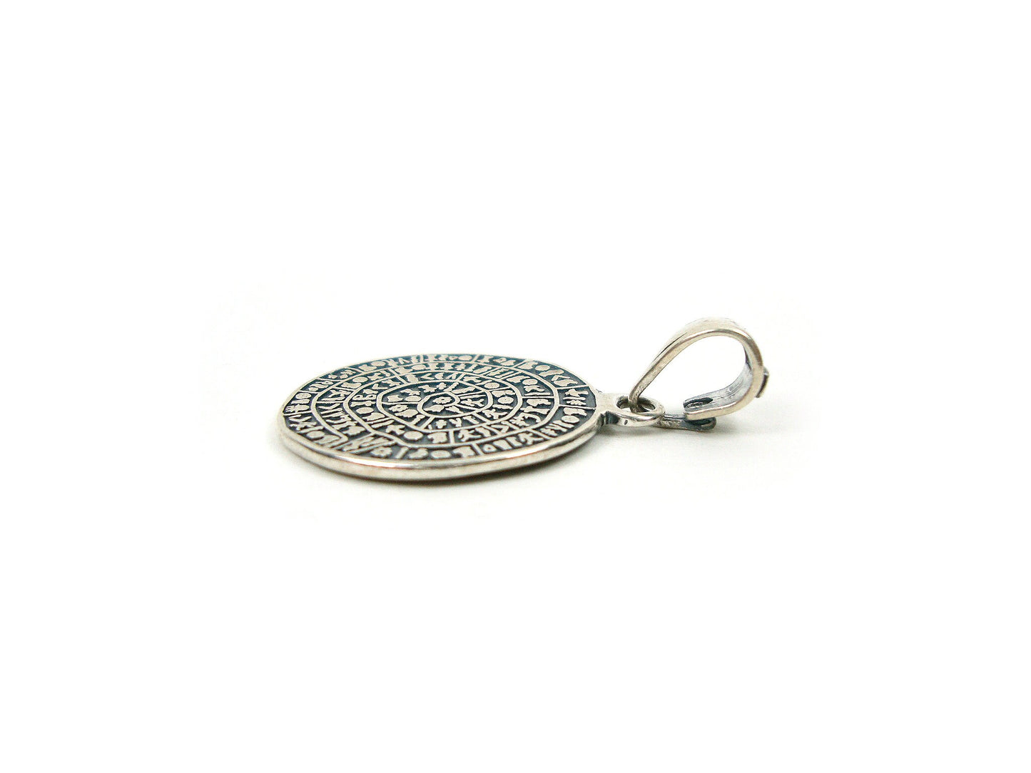 Sterling Silver 925 Ancient Greek Minoan Phaistos Disc Crete Pendant 20mm, Phaistos Disc Anhanger, Bijoux Grecque Pendetif, Griechische