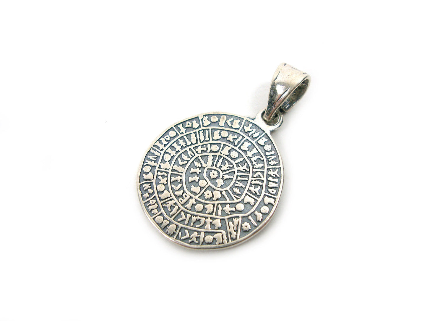 Sterling Silver 925 Ancient Greek Minoan Phaistos Disc Crete Pendant 20mm, Phaistos Disc Anhanger, Bijoux Grecque Pendetif, Griechische