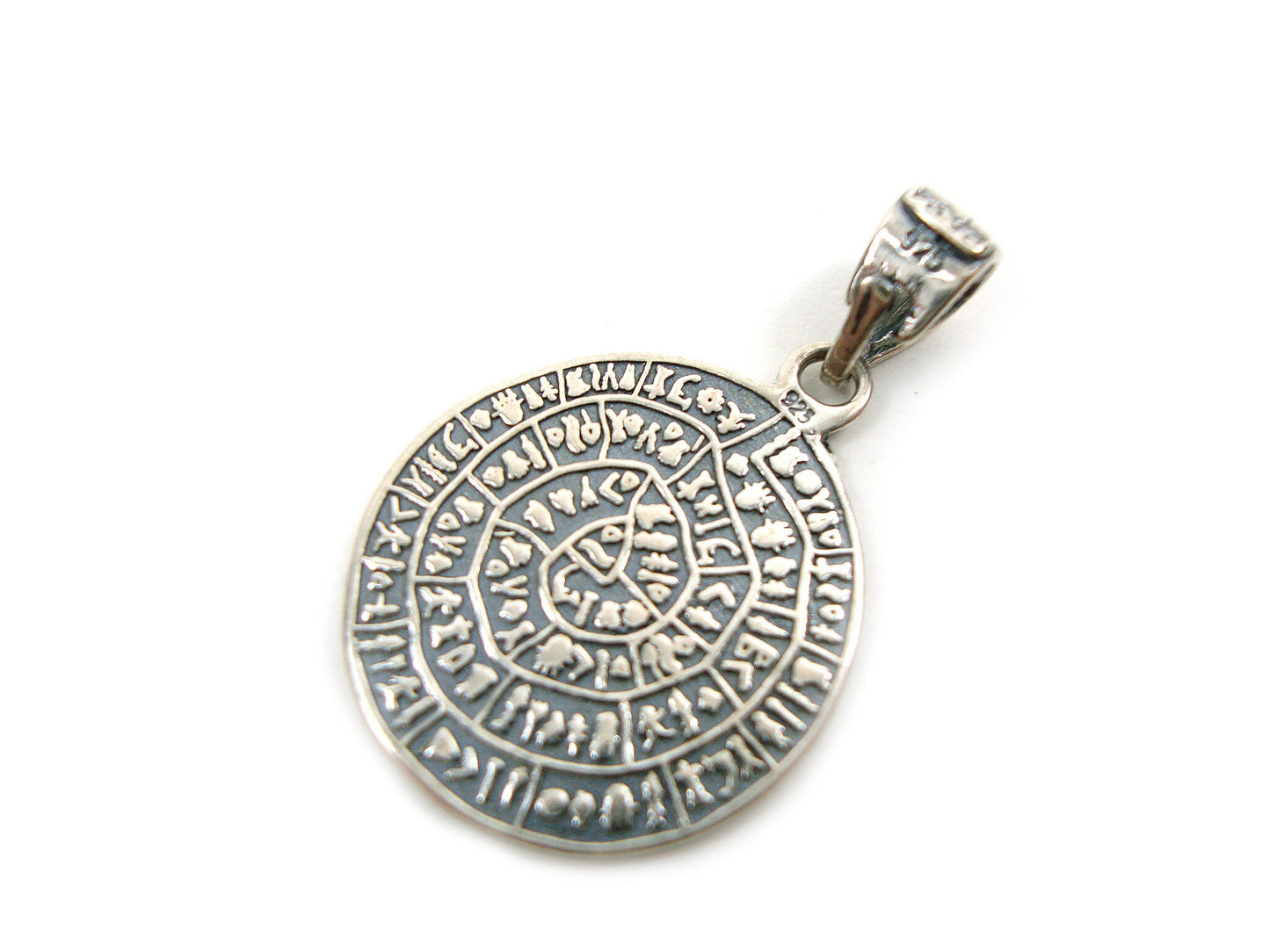 Sterling Silver 925 Ancient Greek Minoan Phaistos Disc Crete Pendant 20mm, Phaistos Disc Anhanger, Bijoux Grecque Pendetif, Griechische