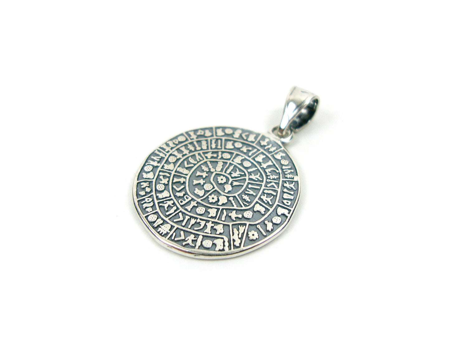Sterling Silver 925 Ancient Greek Minoan Phaistos Disc Crete Pendant 21mm, Phaistos Disc Anhanger, Bijoux Grecque Pendetif, Griechische