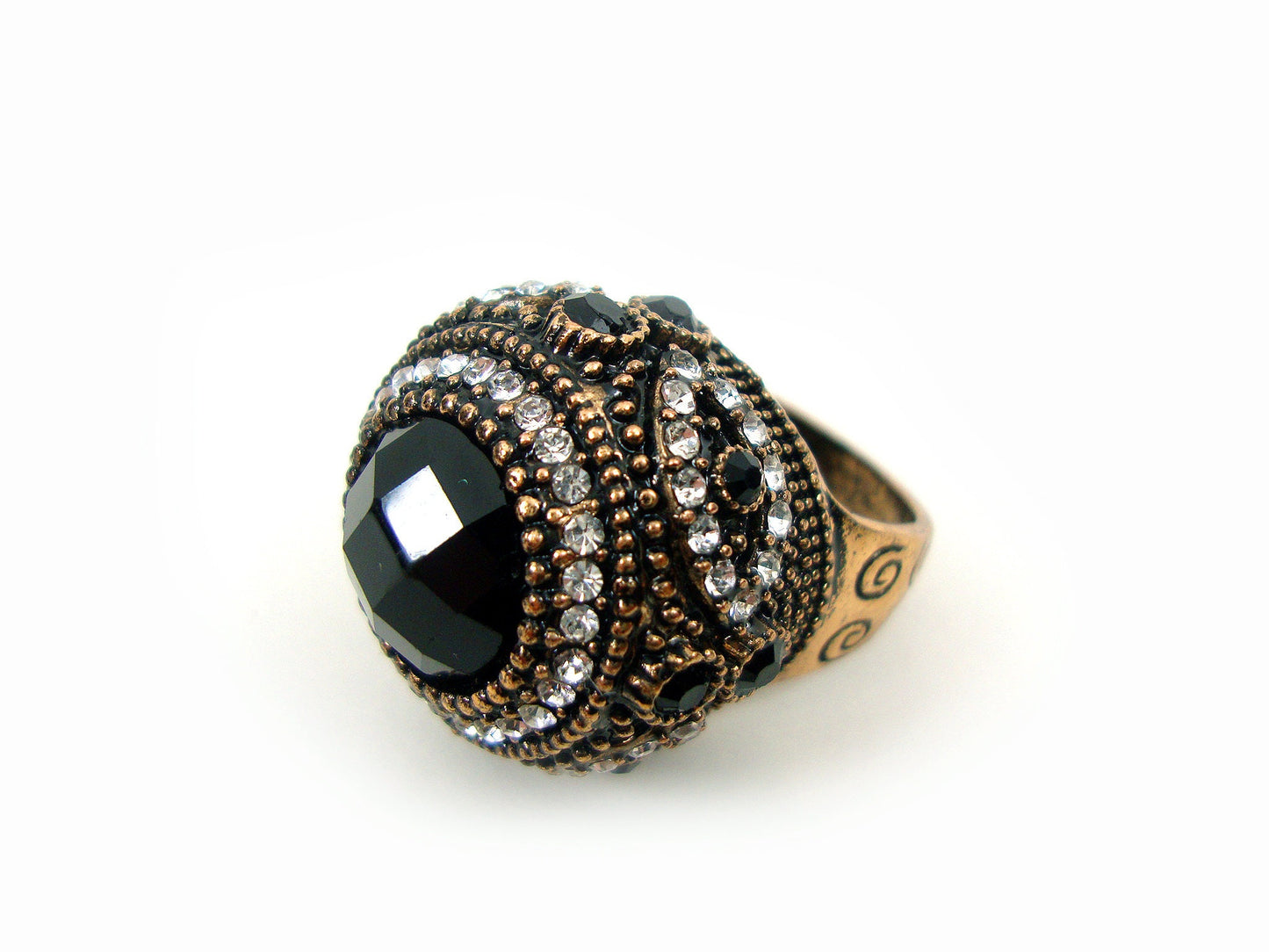 Byzantine Black & White Color Crystal Stones Modern Greek Round Ring, Ethnic Ring, Turkish Vintage Ring Traditional Jewelry
