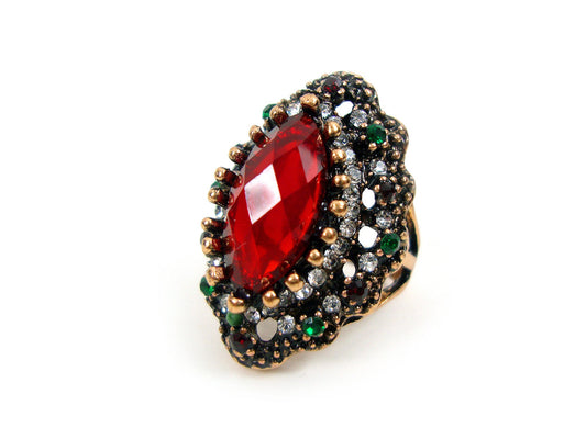 Byzantine Multicolor Crystal Stones Modern Greek Marquise Shape Ring, Ethnic  Ring, Turkish Vintage Ring Traditional Jewelry