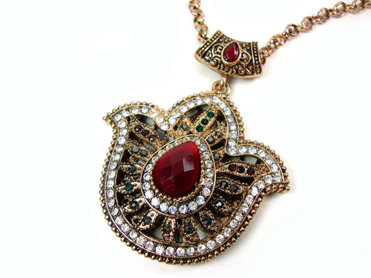 Byzantine Traditional Big Crystal Stones Chain Pendant 60x50mm , Ethnic, Antique Turkish Traditional Jewelry, Turkish Pendant