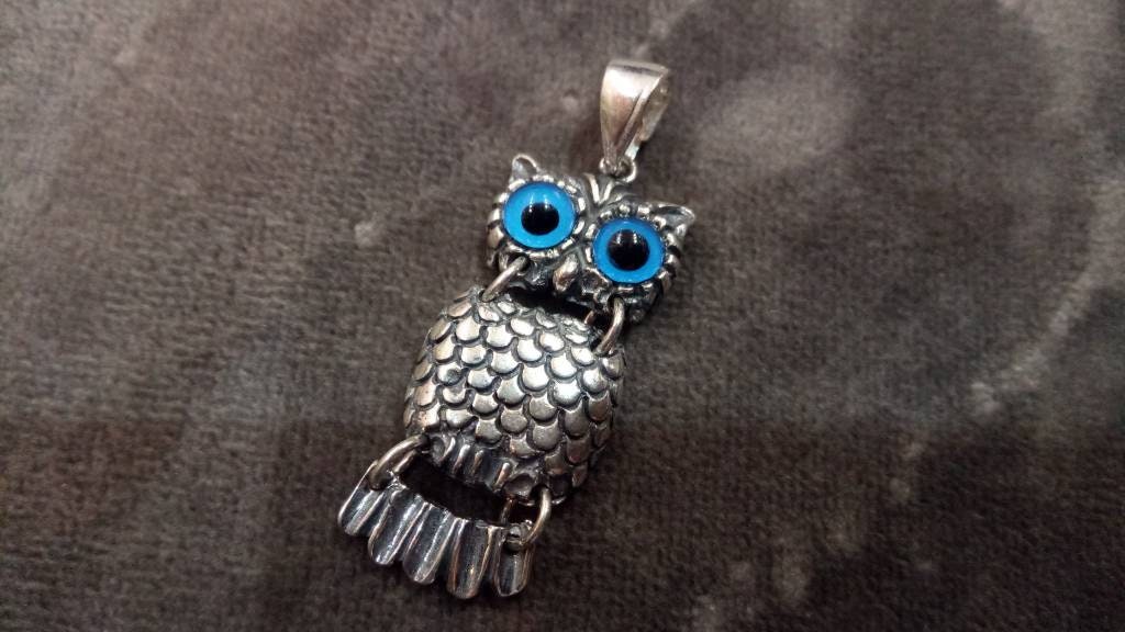 Sterling Silver 925 Ancient Greek Owl Goddess Athena's Symbol Pendant 14x30mm, Greek Pendant , Greek Jewelry , Greek Owl , Anient Greek
