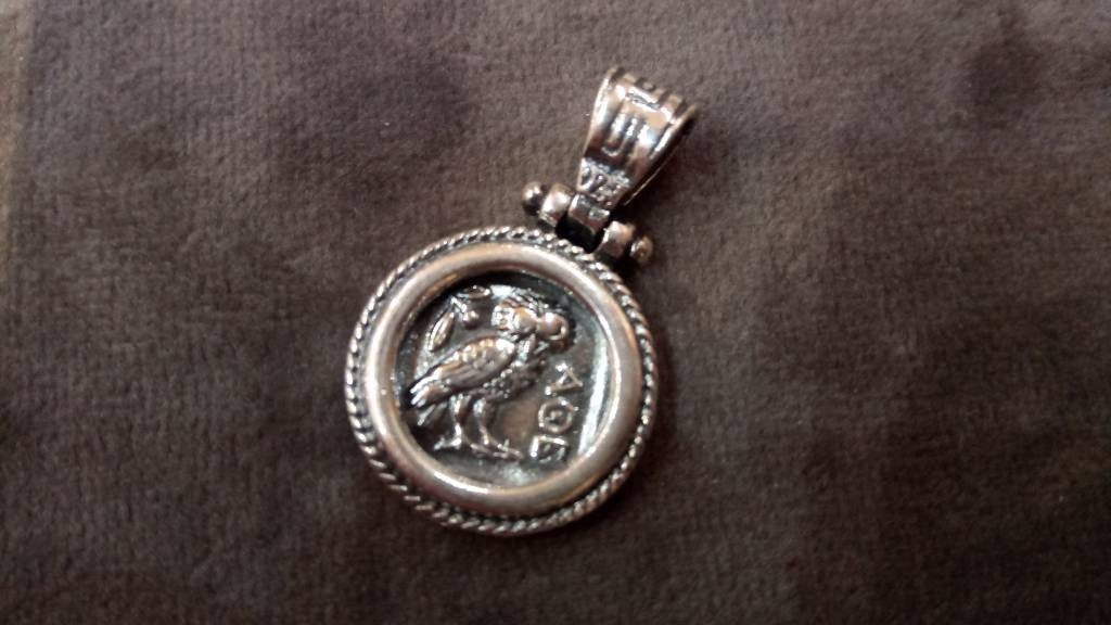 Münzanhänger aus 925er Sterlingsilber, griechische Eule, Göttin Athene, 17 mm
