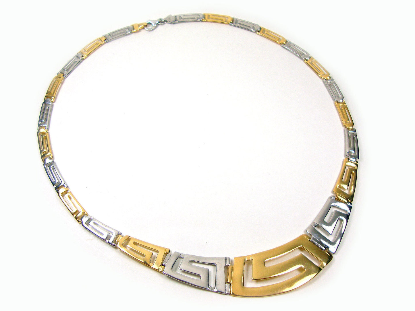 Sterling Silver 925 Ancient Greek Eternity Key Meander Gradual Wide Gold Plated 22K Necklace - Griechisce Halskette 40-45-50 cm, 16-18-20"