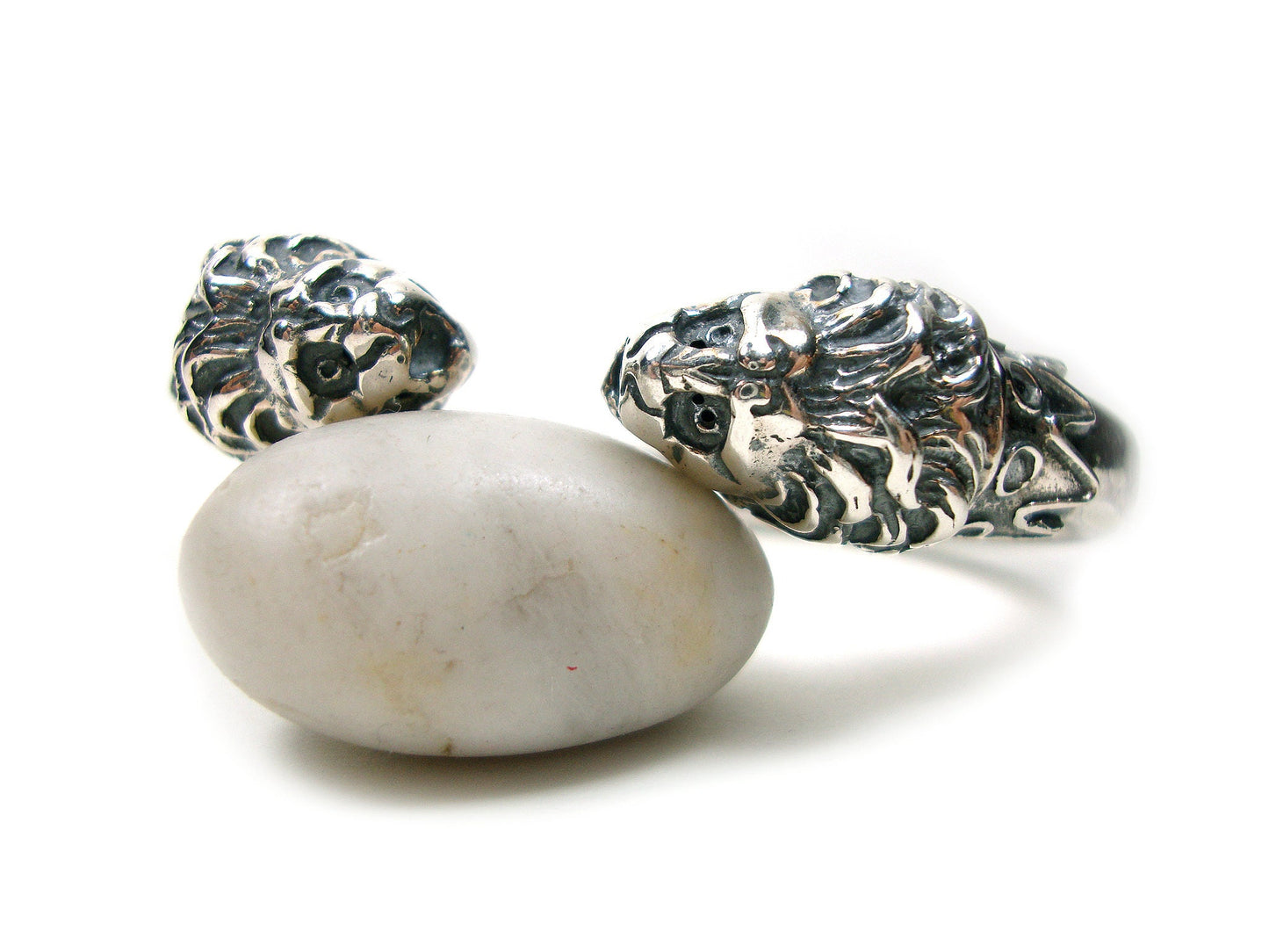 Sterling Silver 925 Greek BIG Double Lions Bangle Bracelet - Lion Head Bracelet - Löwenkopf Griechische Silber Armband - A tête de lion