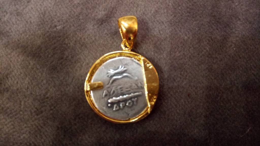 Sterling Silver 925 Ancient Greek Goddess Athena Round Gold Plated 22K Pendant 17mm, Greek Silver Pendant, Griechische Silber Anhanger, Coin