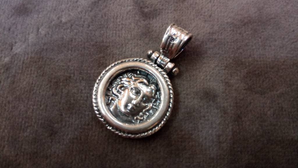Sterling Solid Silver 925 Ancient Greek Replica Coin Colossus-Helios God Of Sun Rhodes 17mm, Griechische Anhanger Schmuck, Pendetig Grecque