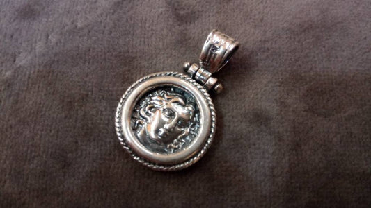 Sterling Solid Silver 925 Ancient Greek Replica Coin Colossus-Helios God Of Sun Rhodes 17mm, Griechische Anhanger Schmuck, Pendetig Grecque