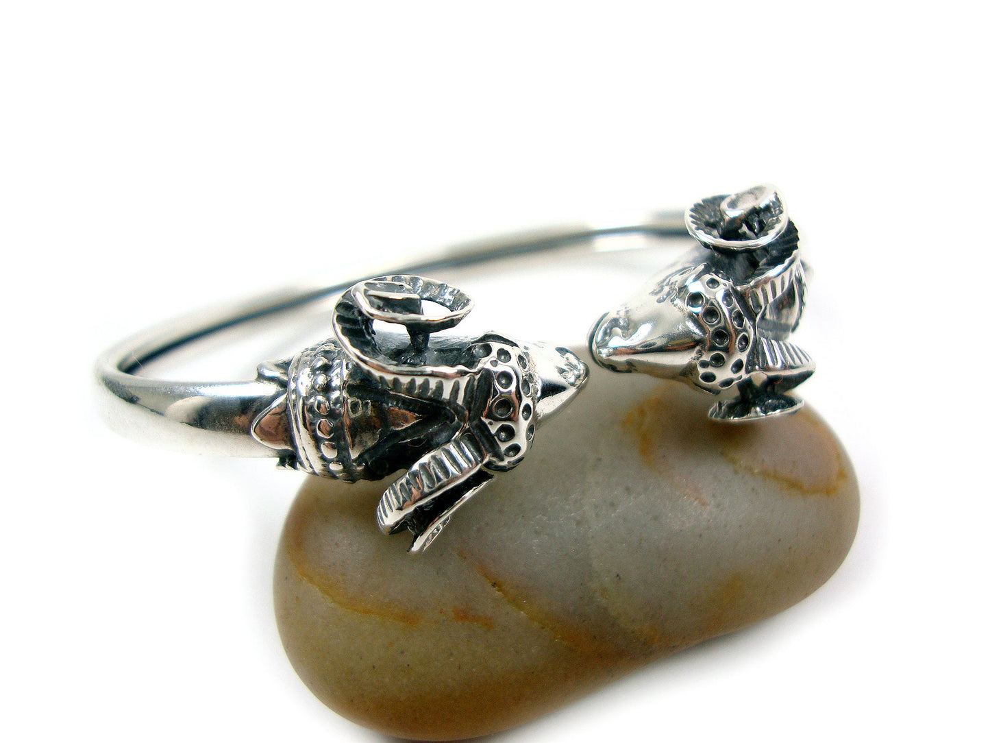 Sterling Silver 925 Handmade Double Rams Greek Bangle Bracelet, Rams Head Silver bangle Bracelet, Griechische Arius Armreif, Greek Jewelry