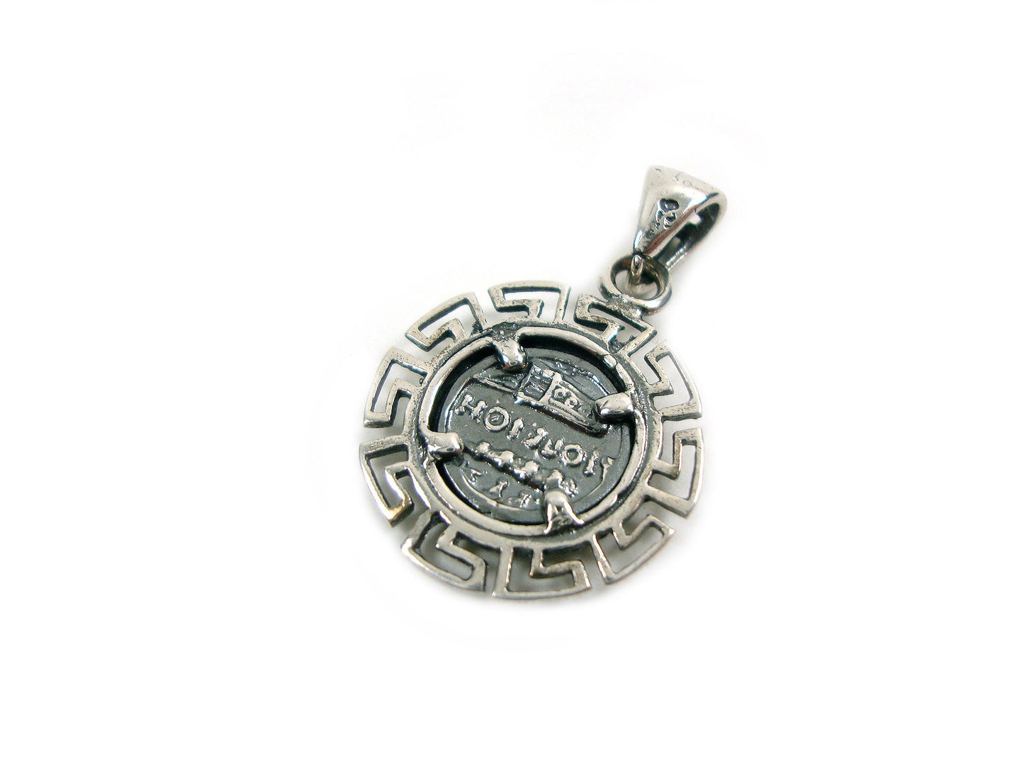 Sterling Silver 925 Ancient Greek Goddess Athena Mythology Pendant 18 mm Greek Eternity Key , Greek Pendant , Greek Coin , Greek Jewelry