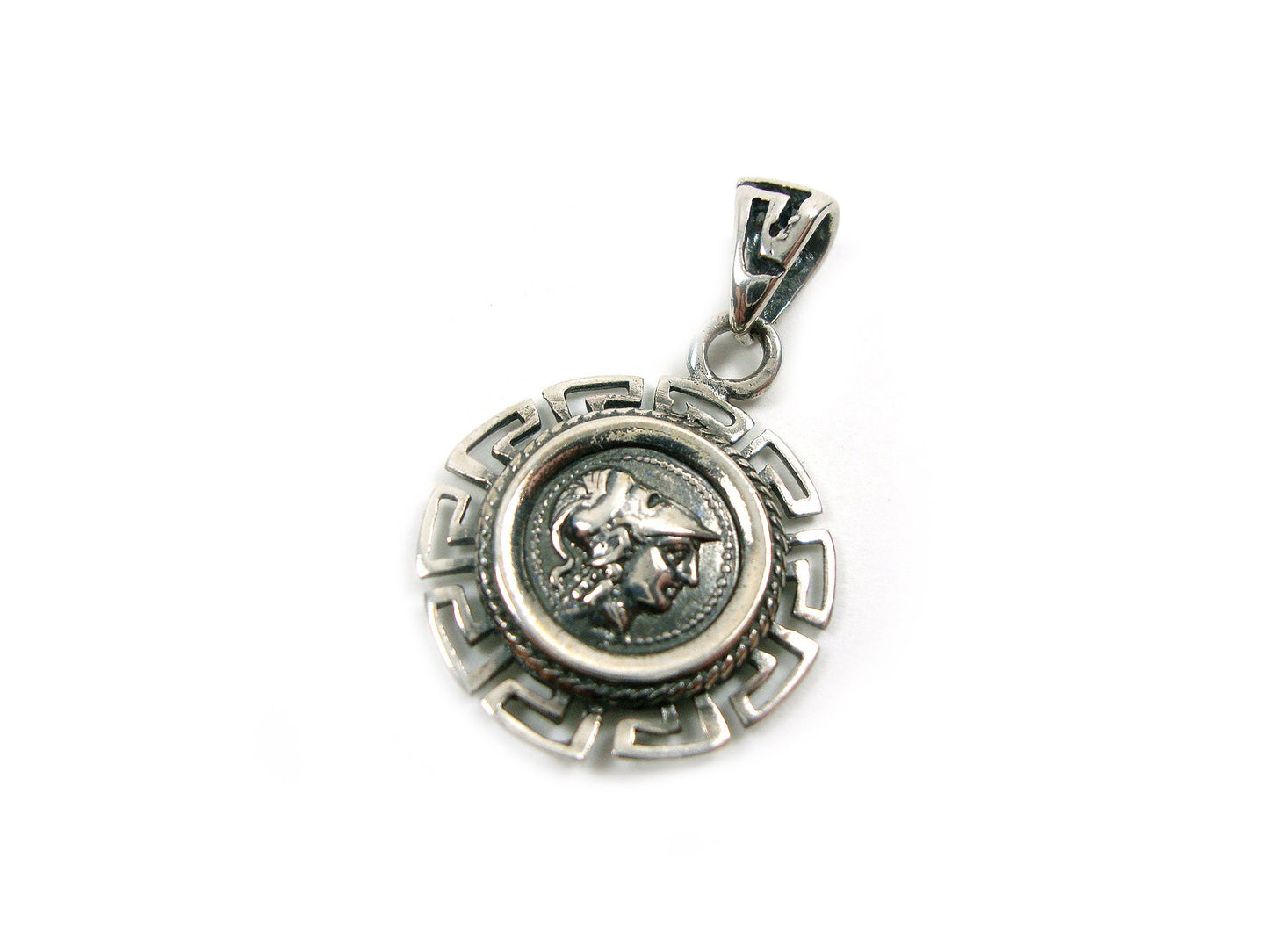 Sterling Silver 925 Ancient Greek Goddess Athena Mythology Pendant 18 mm Greek Eternity Key , Greek Pendant , Greek Coin , Greek Jewelry