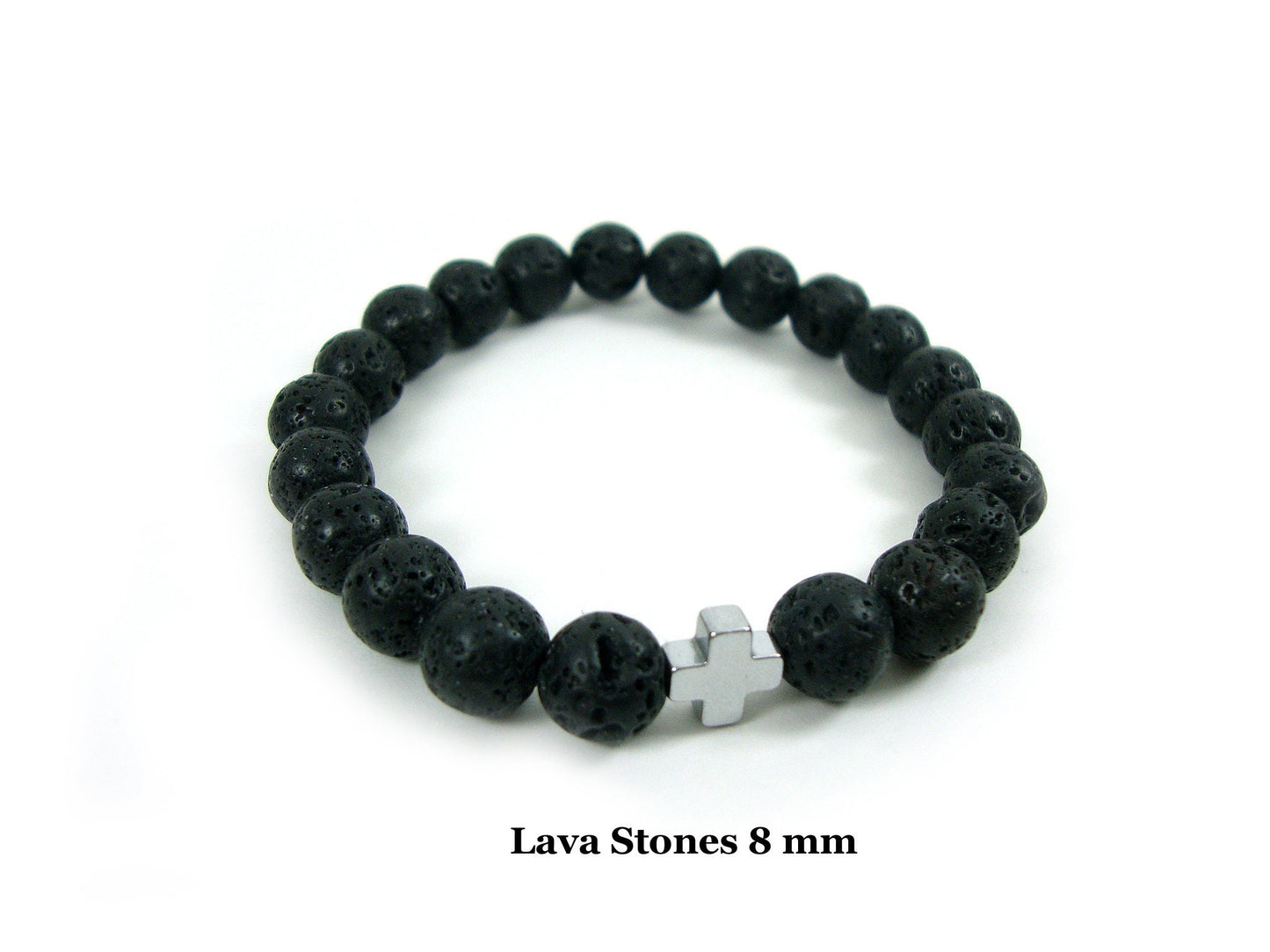Greek Santorini Volcanic Lava Stones & Hematite Cross Bracelet, Volcanic Lava Bracelet, Men - Women Lava Bracelet, Lava Cross Bracelet, Lava