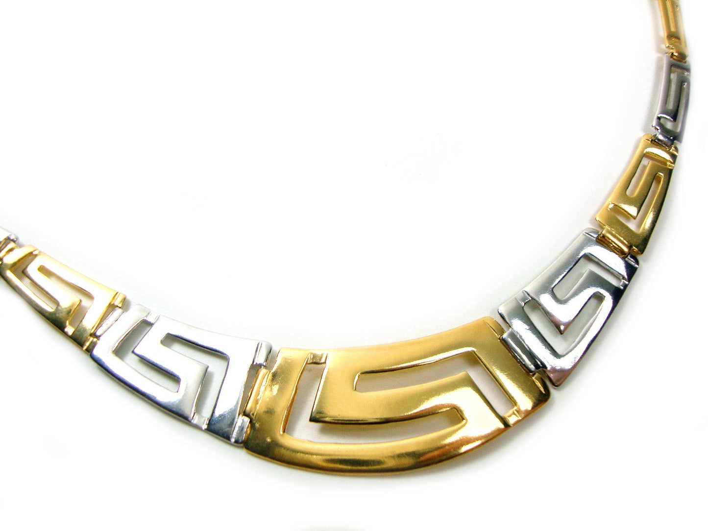 Sterling Silver 925 Ancient Greek Eternity Key Meander Gradual Wide Gold Plated 22K Necklace - Griechisce Halskette 40-45-50 cm, 16-18-20"