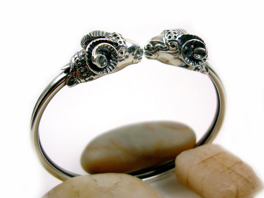 Sterling Silver 925 Handmade Double Rams Greek Bangle Bracelet, Rams Head Silver bangle Bracelet, Griechische Arius Armreif, Greek Jewelry