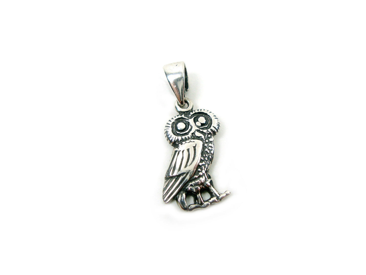 Sterling Silver 925 Ancient Greek Athena Owl Small Pendant 20x9mm, Griechische Silber Eule, Pendetif Grecque Bijoux Hibou, Greek Jewelry