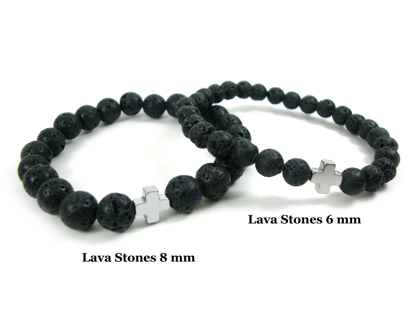 Greek Santorini Volcanic Lava Stones & Hematite Cross Bracelet, Volcanic Lava Bracelet, Men - Women Lava Bracelet, Lava Cross Bracelet, Lava
