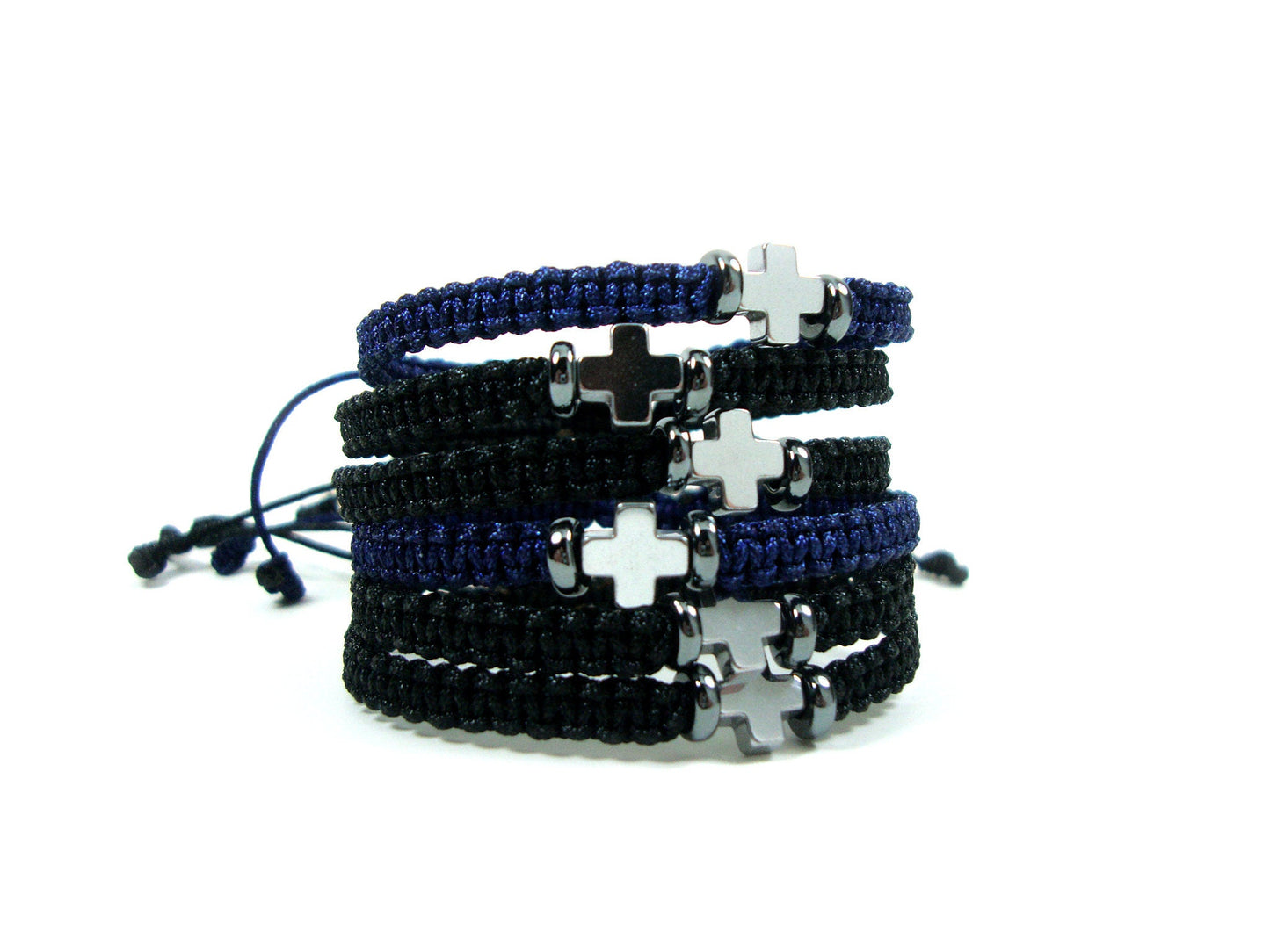 Mens Bracelet, Women Bracelet, Handmade Greek Macrame Bracelet & Hematite Stone Silver Color Cross 8x8mm, Trendy Minimalist Cross Bracelet