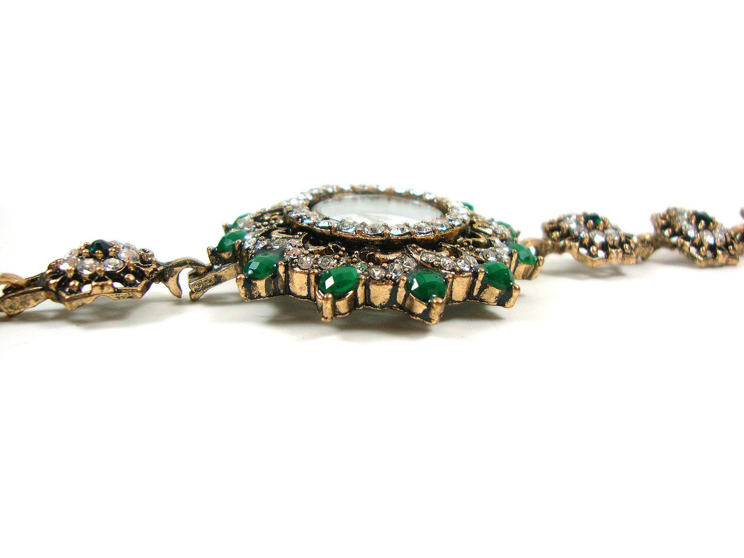Greek Byzantine Watch Green-White Crystals Quartz Watch , Turkish Bracelet Watch, Greek Jewelry, Turkish Jewelry, Byzantine Jewelry Bracelet