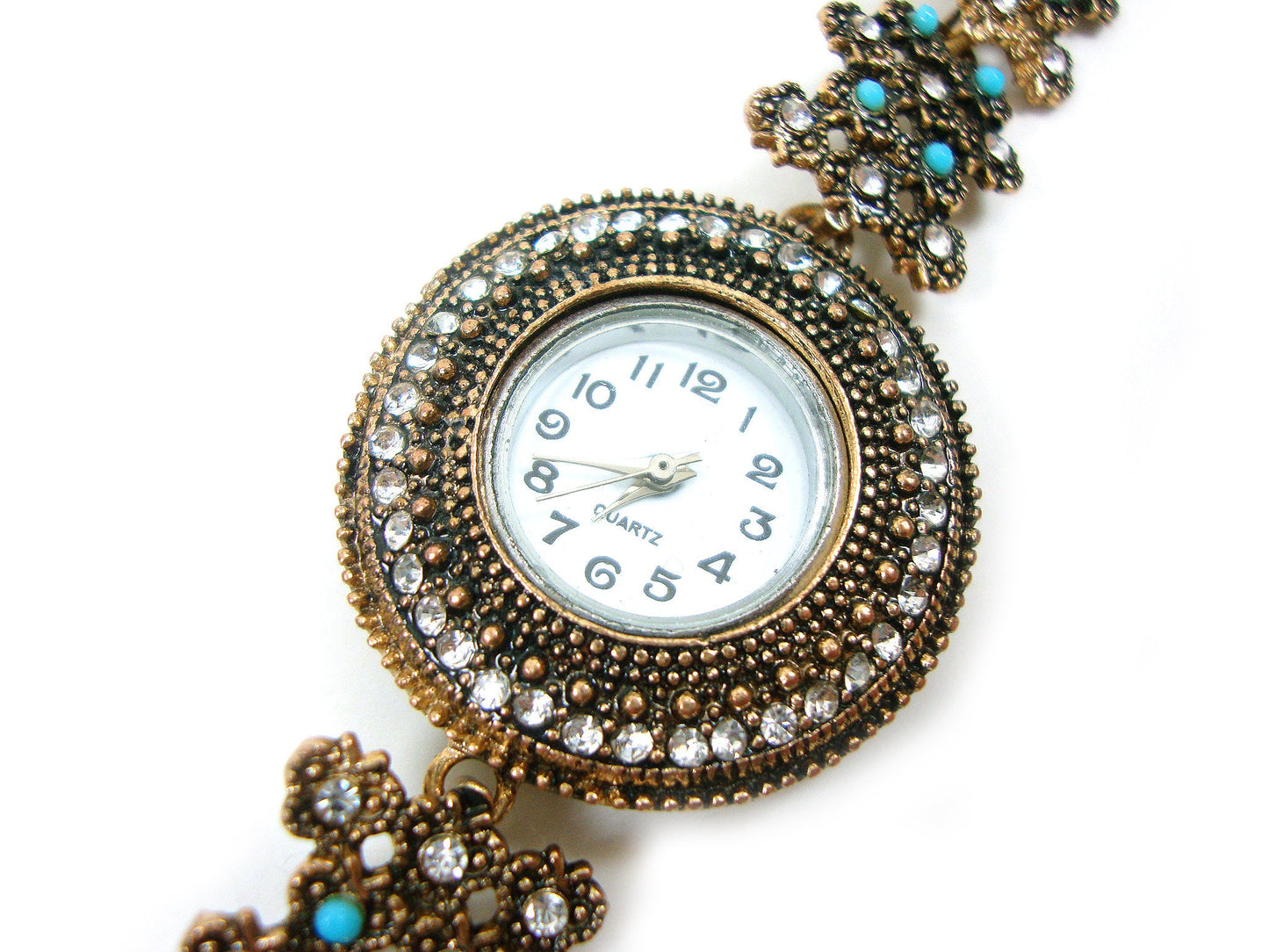 Greek Byzantine Modern Watch ,Blue Stones & Crystals Quartz Round Ethnic Watch, Turkish Bracelet Watch, Greek Jewelry, Greek Turkish Jewelry