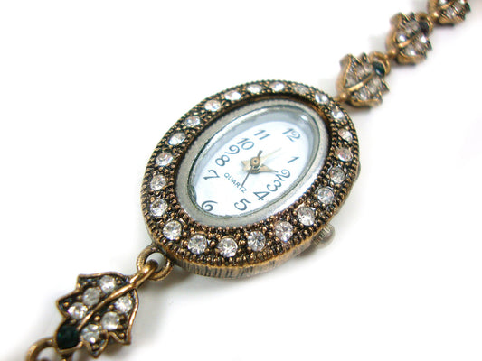 Greek Byzantine Modern Watch ,White Crystals Quartz Oval Ethnic Fine Watch, Turkish Bracelet Watch, Greek Jewelry,  Turkish Jewelry, Watch