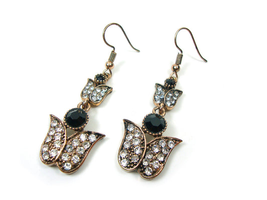 Byzantine Earrings, Antique Style Black-White Crystal Stones Dangle Earrings, Ethnic Antique Earrings, Byzantine Traditional Jewels